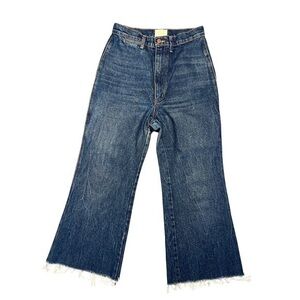 Doen High Rise Wide Leg Jeans in Blue Size 28 Denim Zip Fly Fringe Pockets